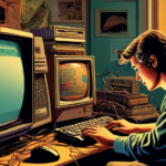 Create an image of a user accessing a retro-style Usenet newsgroup on a vintage computer. The user is immersed in reading and participating in various discussions, with a detailed background showing a room filled with classic tech gadgets from the late 90s, posters about internet culture, and a vibrant, nostalgic atmosphere.