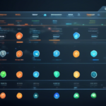 Create an image of a modern digital comparison chart showcasing the best Usenet providers. Include visual elements like user ratings, features (speed, retention, price), and a sleek, user-friendly interface. The background should feature symbols related to online communication and data exchange, such as servers, data clouds, and code snippets.