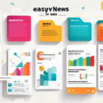 Create an infographic-style image depicting a beginner's guide to using Easynews NZB efficiently. Include visual elements like a computer screen showing the Easynews interface, step-by-step instructions, icons representing file downloads, and user-friendly features. Use bright colors and clear typography to make the information easily digestible for new users.